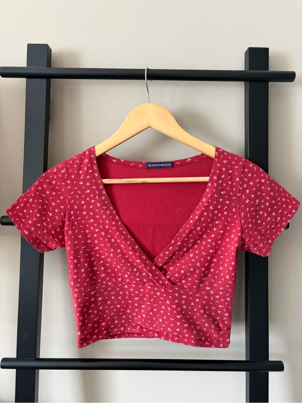 Brandy Melville Red Floral Wrap Crop Top